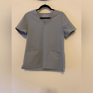 Figs Casma Three Pocket Scrub Top in Cement